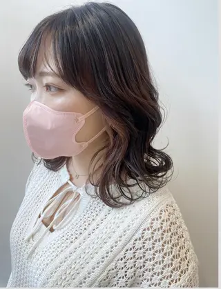 ミディアム 小顔レイヤー/ ベージュ🤍Rieのヘアスタイル