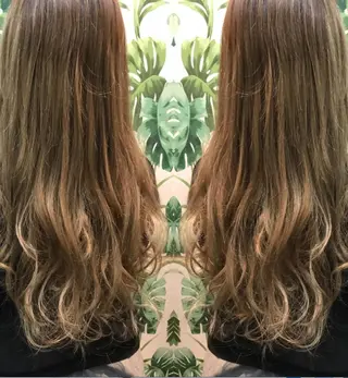 ロング カラー パーマ ヘアアレンジ チビ編み込みエクステ シールEXどぅ〜すのヘアスタイル