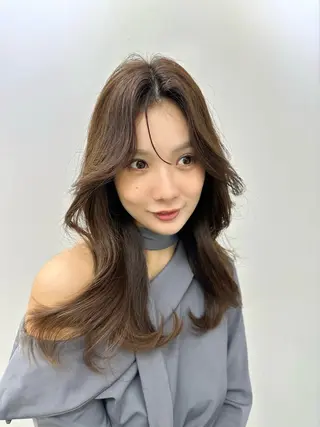 セミロング カラー ミディアムレイヤー 添田晃基のヘアスタイル