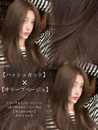 カラー 韓国風レイヤーカラー ライムのヘアスタイル