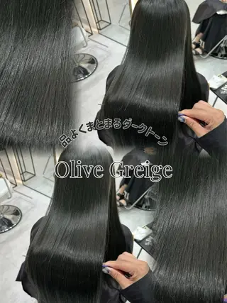 ロング カラー 赤み消し/オリーブ カーキ/福田れんのヘアスタイル