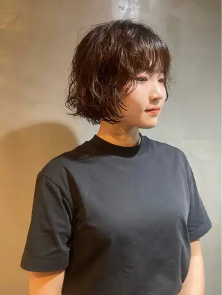 ショート パーマ カノン/透明感カラー /酸性ストレートのヘアスタイル