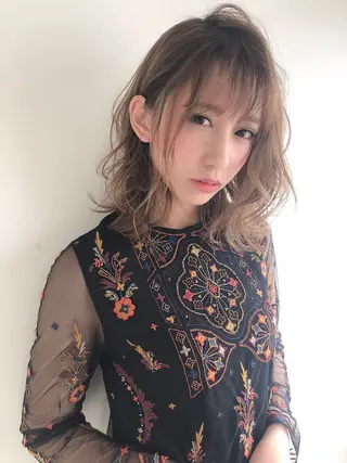 ミディアム カラー パーマ 朝田 拓実のヘアスタイル