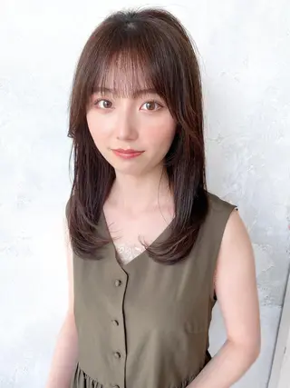 セミロング カラー パーマ 顔周り/くびれヘア 韓国ヘア💕風間るなのヘアスタイル