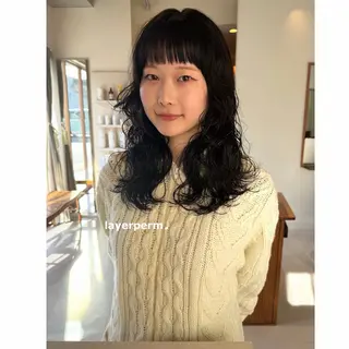 ミディアム パーマ ボブパーマ/艶カラー 透明感カラー/ユメノのヘアスタイル