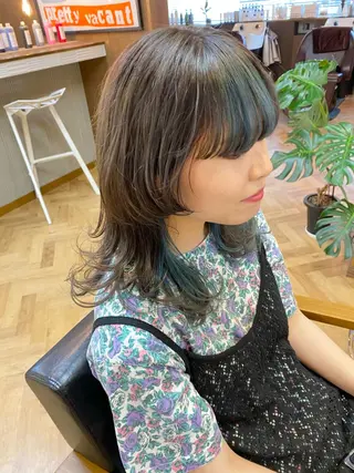 セミロング デザインカラー/ボブ ブリーチカラー/ユリのヘアスタイル