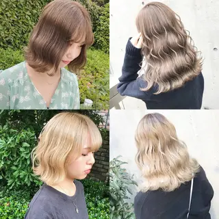 ミディアム カラー ヘアアレンジ TAKUMAブリーチ /切りっぱなし🪽のヘアスタイル