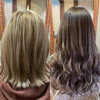 ロング シールエクステ/ ハイトーンカラーのヘアスタイル