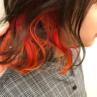 ミディアム カラー パーマ ヘアアレンジ 暖色ボブ 🍊rikakoのヘアスタイル
