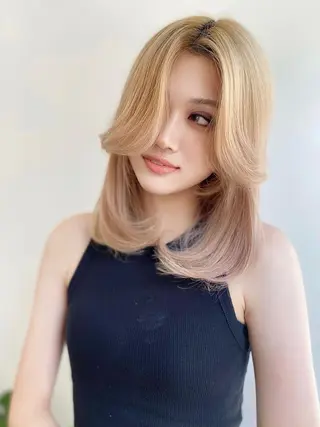 セミロング カラー 韓国風×透明感カラー 髪質改善オタベシンヤのヘアスタイル