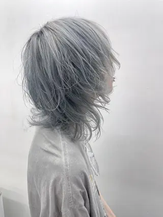 ミディアム カラー メンズ 森本裕/オーナー/ ハイトーン/パーマのヘアスタイル