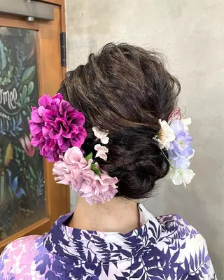 セミロング ヘアアレンジ 【ピンク/韓国ヘア/ ヘアセット】亜海のヘアスタイル