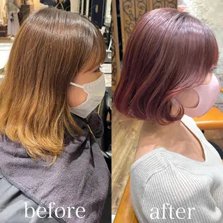 ミディアム カラー パーマ ヘアアレンジ 骨格別小顔カット/ 顔周りカット/金井のヘアスタイル