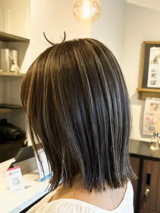 セミロング カラー miyu/ハイライト ブリーチモデル募集中のヘアスタイル