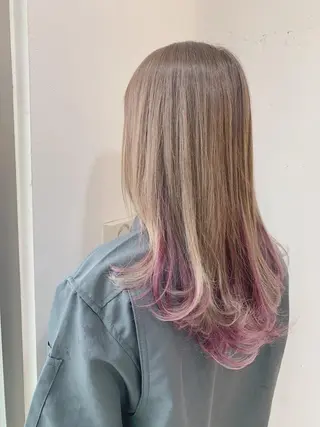 ロング カラー ヘアアレンジ 白髪ぼかしハイライト 柳川拓哉のヘアスタイル