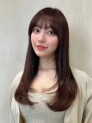 セミロング カラー パーマ 新宿✨顔周りカット 韓国ヘア/坂本亜裟海のヘアスタイル