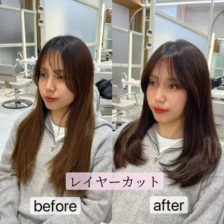 セミロング カラー 似合わせレイヤー/ 透明感カラーのヘアスタイル