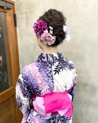 ミディアム ヘアアレンジ 【ピンク/韓国ヘア/ ヘアセット】亜海のヘアスタイル