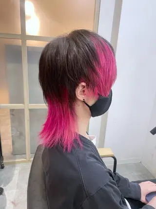ミディアム カラー メンズ ☁️ケアブリーチ￤ ウルフ￤Shioriのヘアスタイル