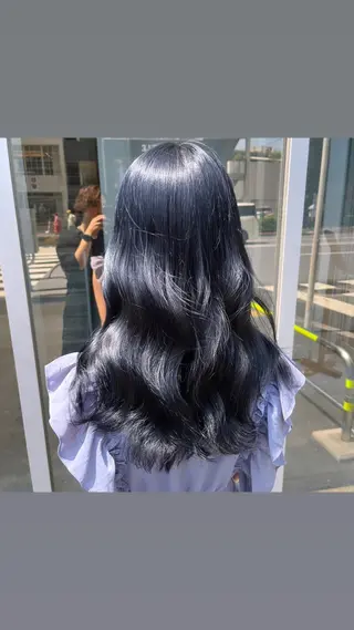 カラー 縮毛矯正× ブルーブラック/池袋のヘアスタイル