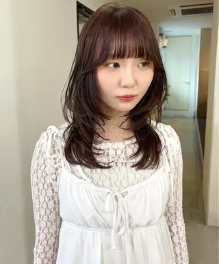 セミロング カラー mizuki/ピンク ベージュ.レイヤーのヘアスタイル