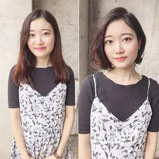 ミディアム カラー パーマ 及川 光のヘアスタイル