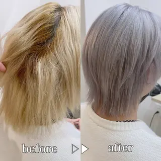 ミディアム カラー メンズ ☁️ケアブリーチ￤ ウルフ￤Shioriのヘアスタイル