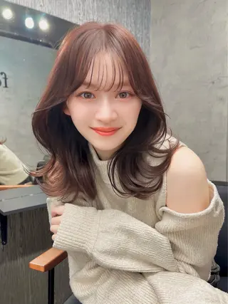 セミロング カラー ヘアアレンジ 韓国レイヤー/ 顔周り💕田中将吾のヘアスタイル