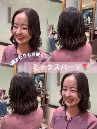 ミディアム 大人可愛い♡コテ巻き パーマ🌼杉田 萌恵のヘアスタイル