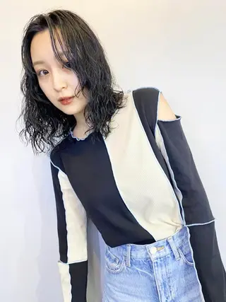 ミディアム カラー パーマ 韓国風×透明感カラー 髪質改善オタベシンヤのヘアスタイル