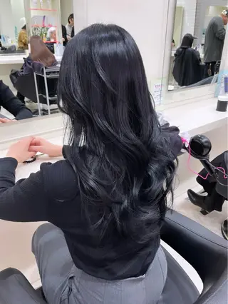 ロング カラー 縮毛矯正× ブルーブラック/池袋のヘアスタイル