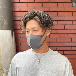 カラー パーマ メンズ スパイキーパーマ 柏NO1 藤本葉のヘアスタイル
