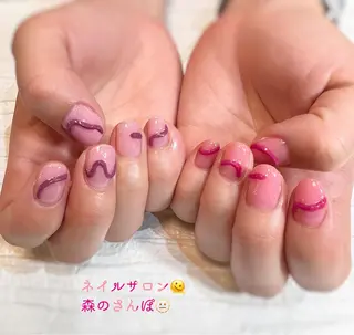 ネイル ショートネイル 森のさんぽ道のネイルデザイン