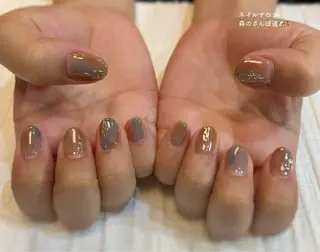 ネイル ショートネイル 森のさんぽ道のネイルデザイン