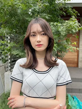 セミロング カラー 顔周りカット 【オノザワリョウ】のヘアスタイル