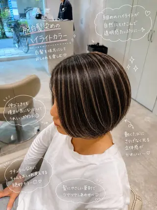 ショート カラー 白髪ぼかしデザイン ハイライト/宮本純登のヘアスタイル
