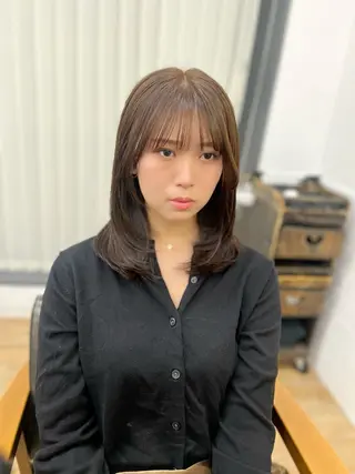 ミディアム カラー パーマ ヘアアレンジ メンズ キッズ レイヤーカット 🌿透け感カラーのヘアスタイル