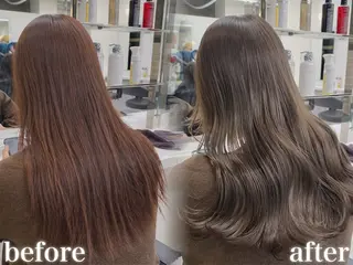 ロング カラー 地毛風縮毛矯正飛我 赤み無し透明感ヘアのヘアスタイル