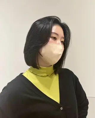 ショート カラー パーマ ヘアアレンジ メンズ 切りっぱなしヘアボブ ミディアムヘアRYOのヘアスタイル