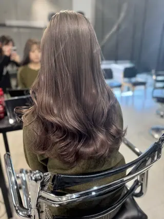 ロング カラー パーマ ヘアアレンジ 透明感/オリーブ/ グレージュ/YUKAのヘアスタイル