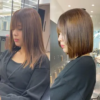 ショート カラー レイヤーボブ縮毛矯正 韓国RINAのヘアスタイル