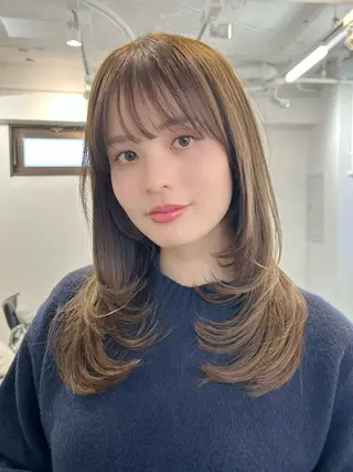 ミディアム カラー 池袋/小顔レイヤー/ 顔まわり/taigaのヘアスタイル