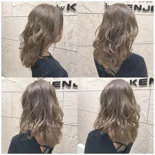 セミロング カラー パーマ ヘアアレンジ ハイトーン特化🤍 浦住のヘアスタイル