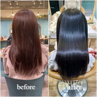 セミロング カラー 縮毛矯正 髪質改善 韓国風レイヤー 吉田のヘアスタイル