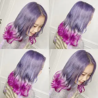 セミロング カラー ヘアアレンジ TAKUMAブリーチ /切りっぱなし🪽のヘアスタイル