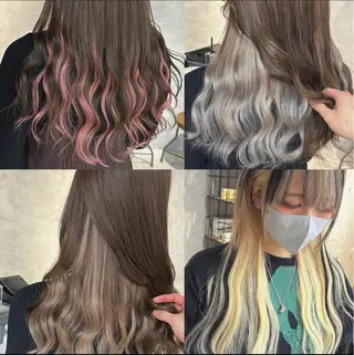 セミロング カラー ブリーチ&エクステ 🥀ケアカラー特化のヘアスタイル