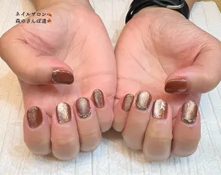 ネイル ショートネイル 森のさんぽ道のネイルデザイン
