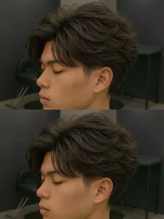 ミディアム パーマ ヘアアレンジ メンズ 🔥ニュアンス フェザー小林海斗🔥のヘアスタイル