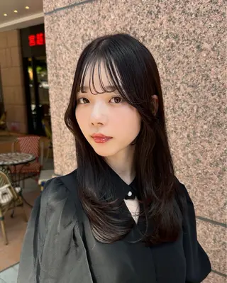 ロング カラー パーマ 韓国レイヤー柔らかい 地毛風縮毛矯正/マツのヘアスタイル