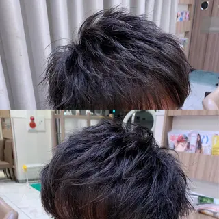 ショート パーマ メンズ 白髪ぼかしハイライト 茗荷谷駅徒歩2分のヘアスタイル